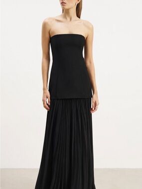 Strapless Black Pleated Maxi Dress